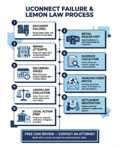 a 9 step infographic outlining the california lemon law process 