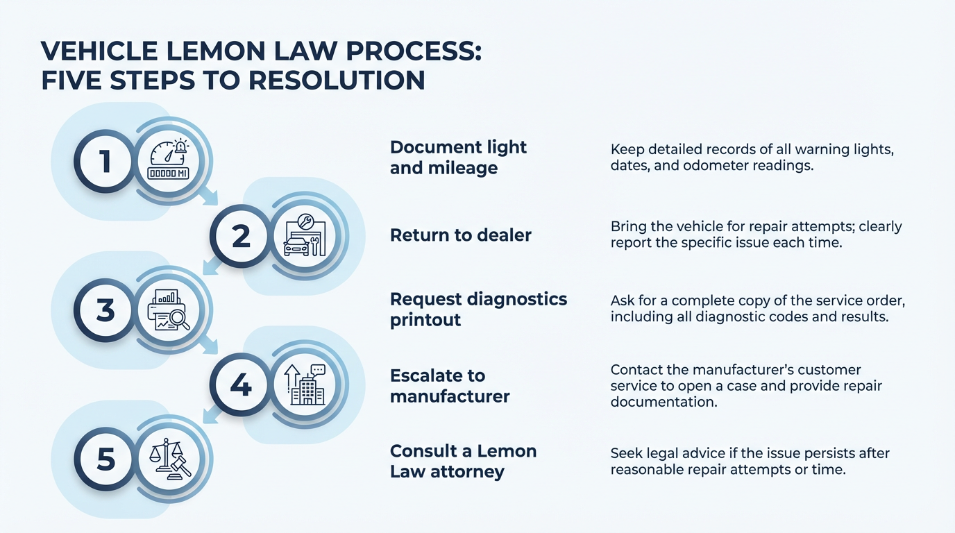 a 5 step flowchart on lemon law