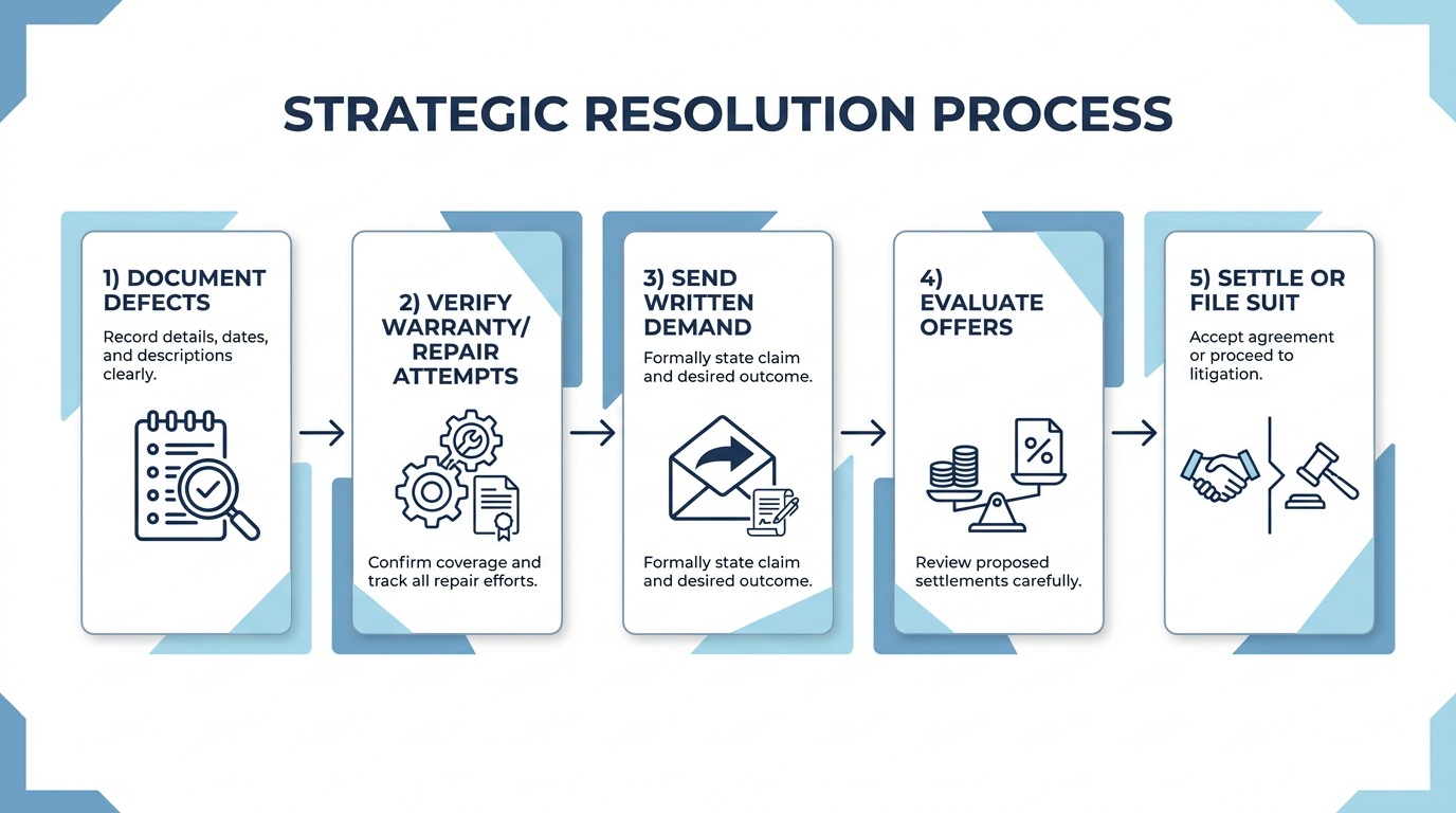 five step warranty claim workflow infographic